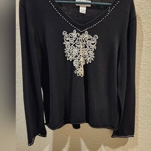 Judith Hart Black Embellished V-Neck Sweater/Knit Top